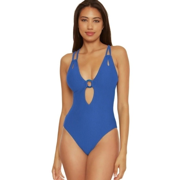 BECCA Women's Line in the Sand One-Piece Swimsuit Blue L - Picture 3 of 16